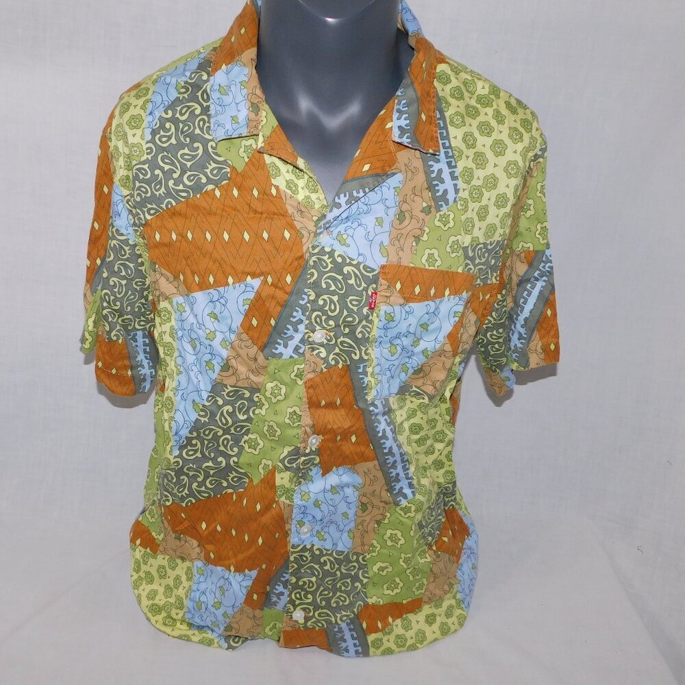 Levis Patchwork Sunset Camp Bandana Collage Button Front Shirt Mens L